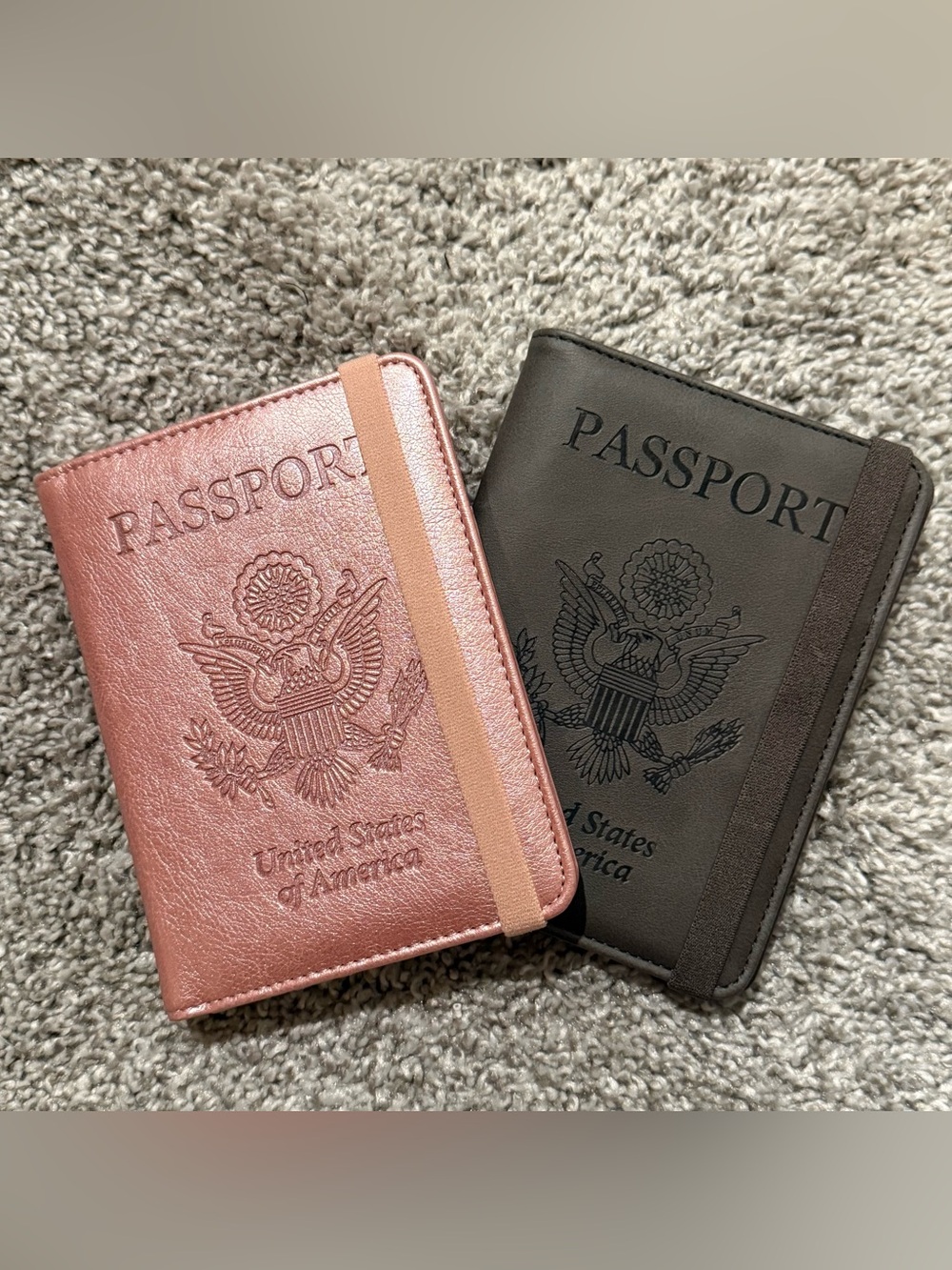 Set of 2 Passport Holder Cover - Pink Rose and Matte Charcoal